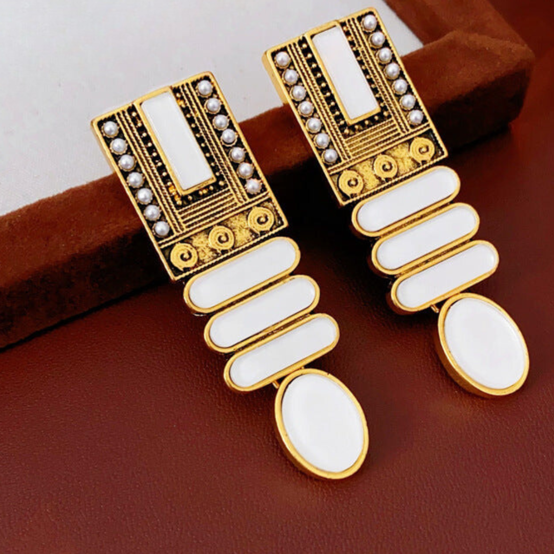 Pre Order:  Geometric Pearl Retro Court Earrings