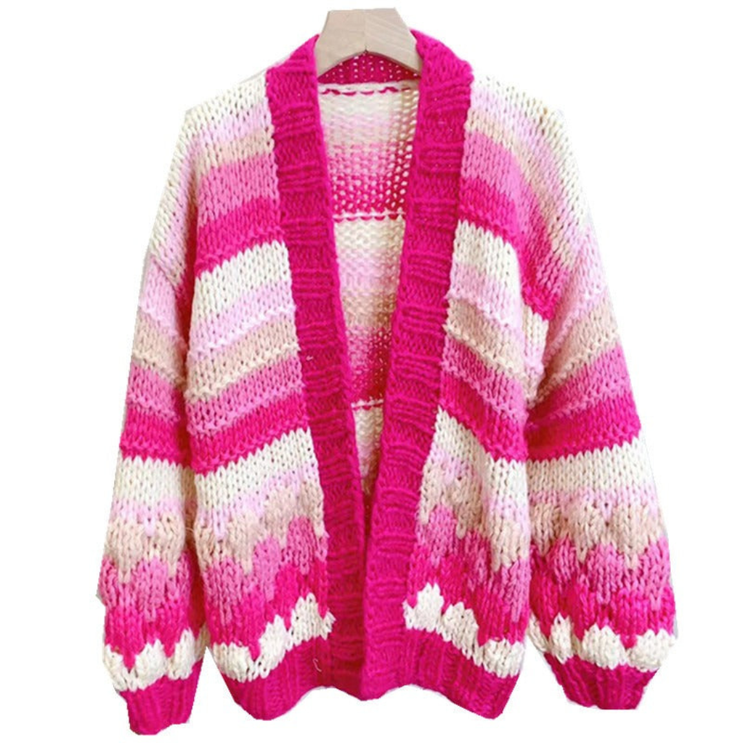 Striped Long Sleeve Loose Knitted Cardigan