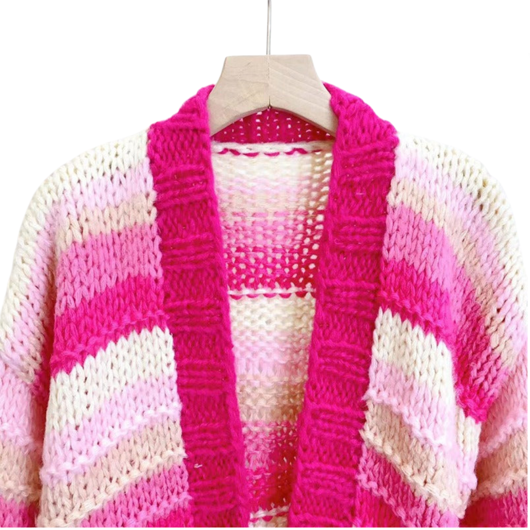 Striped Long Sleeve Loose Knitted Cardigan