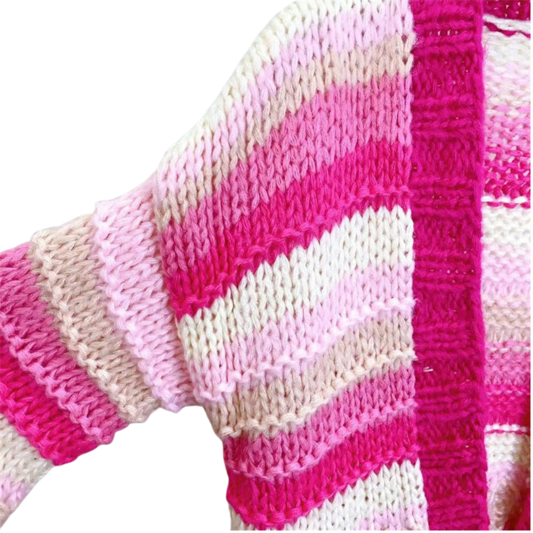 Striped Long Sleeve Loose Knitted Cardigan