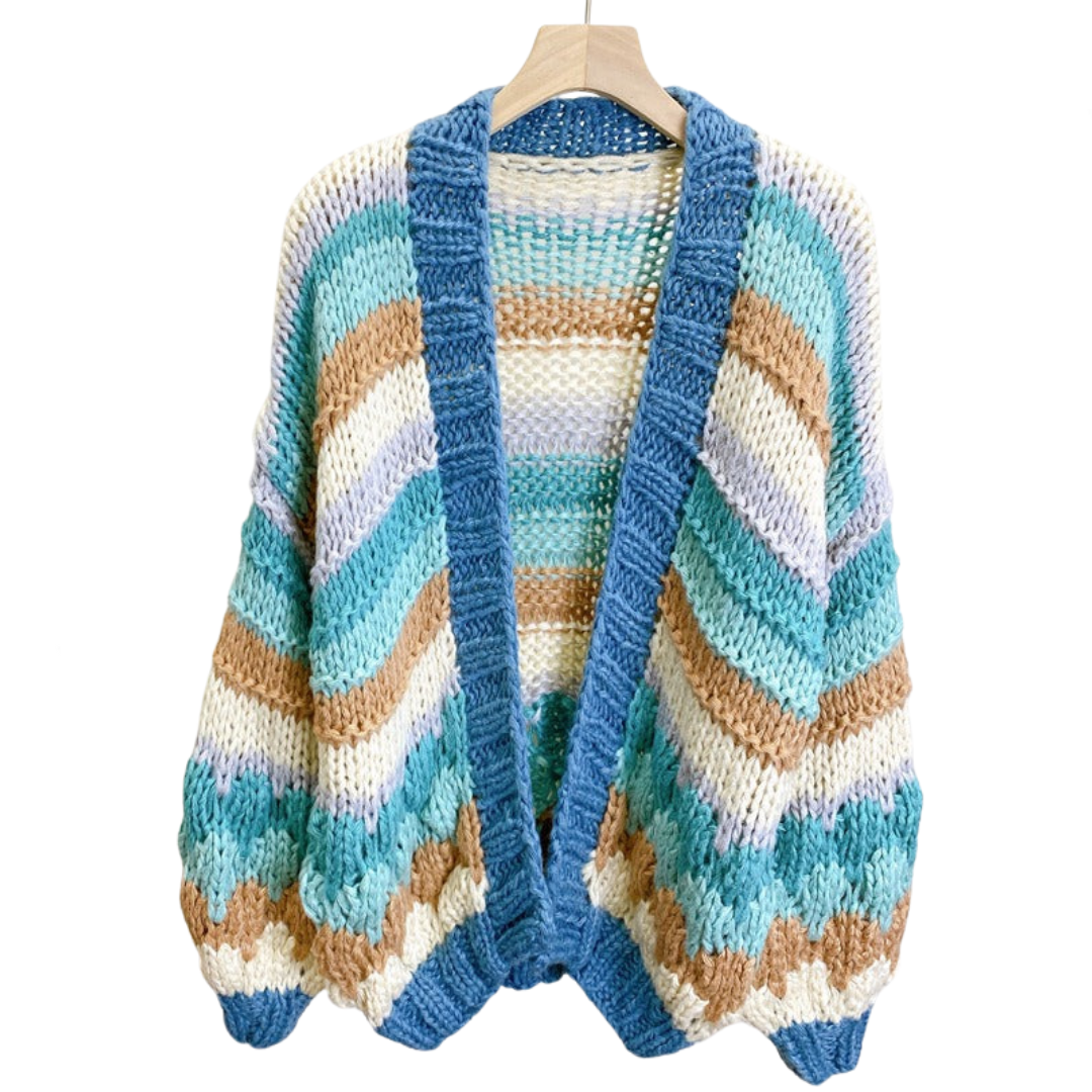 Striped Long Sleeve Loose Knitted Cardigan