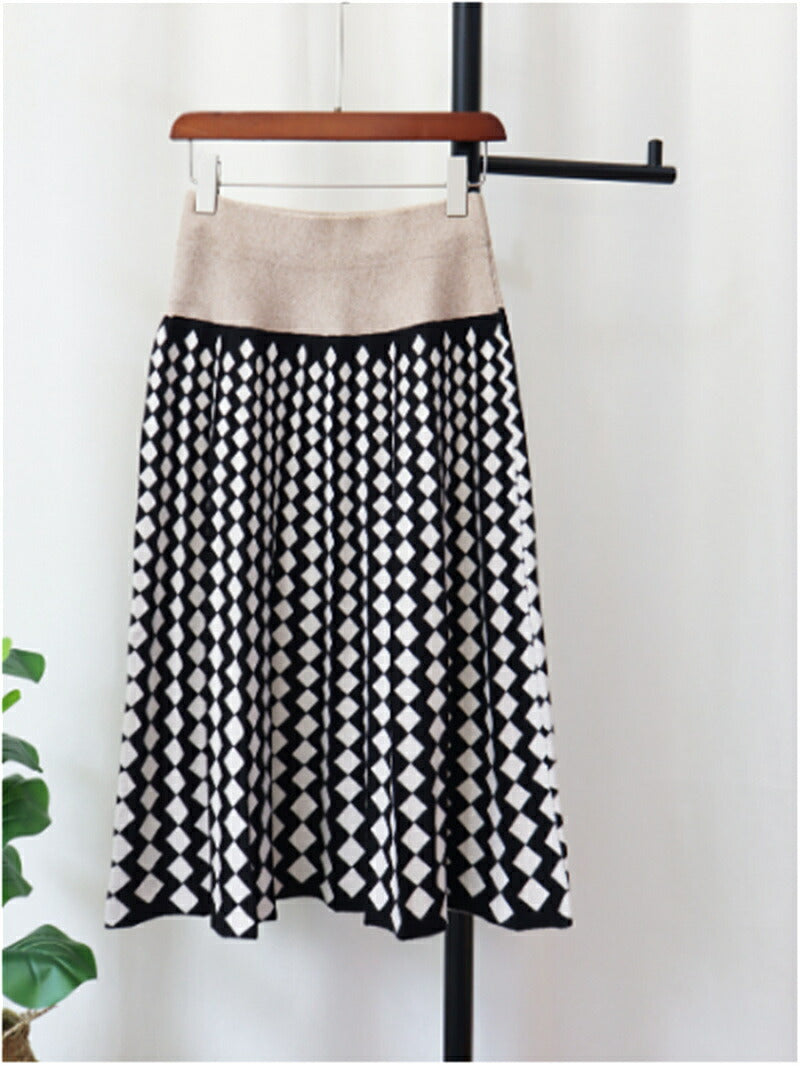 Pre Order:  Diamond Stripes Spliced Knit Skirt