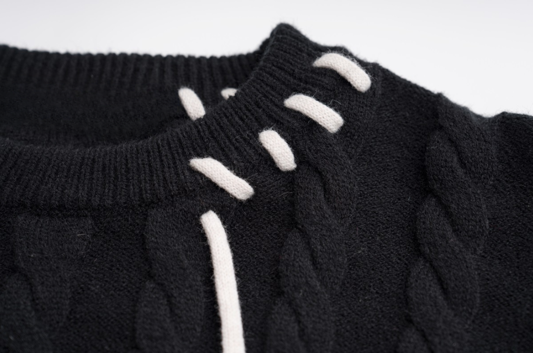 Pre Order:  Contrast Topstitch Patchwork Knit Sweater