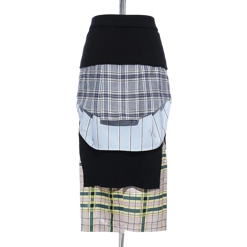 Multilayered Plaid Mix Midi Skirt - Kelly Obi New York