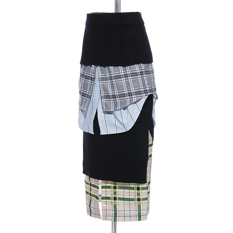 Multilayered Plaid Mix Midi Skirt - Kelly Obi New York