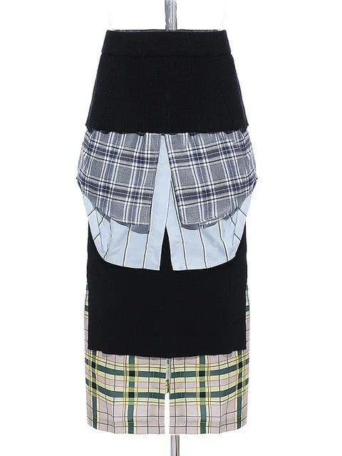 Multilayered Plaid Mix Midi Skirt - Kelly Obi New York