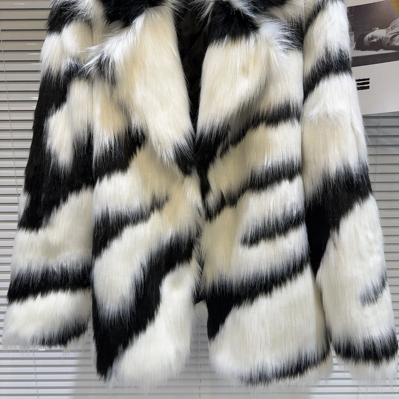 Plush Zebra Stripes Faux Fur Jacket - Kelly Obi New York