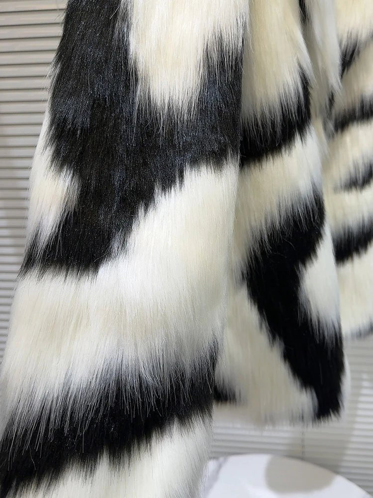 Plush Zebra Stripes Faux Fur Jacket - Kelly Obi New York