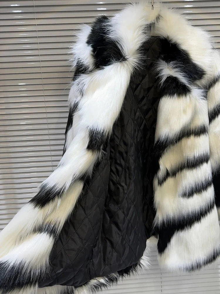 Plush Zebra Stripes Faux Fur Jacket - Kelly Obi New York