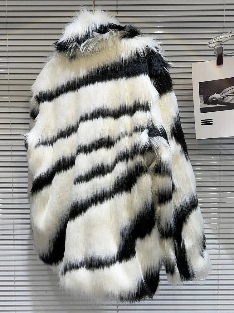 Plush Zebra Stripes Faux Fur Jacket - Kelly Obi New York