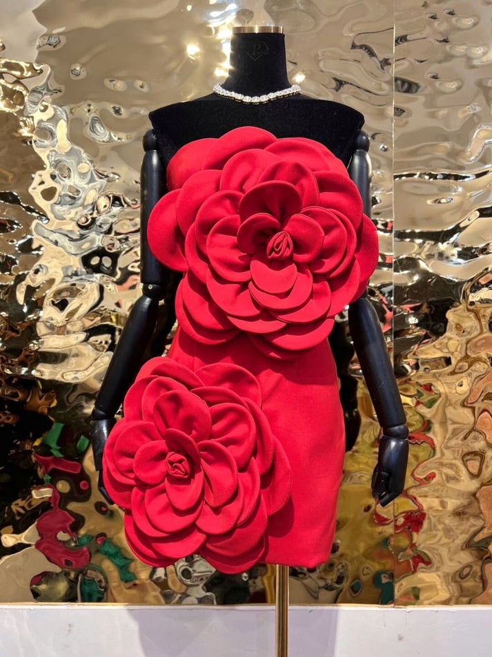 Pre Order:  Strapless Crafted Flower Mini Dress