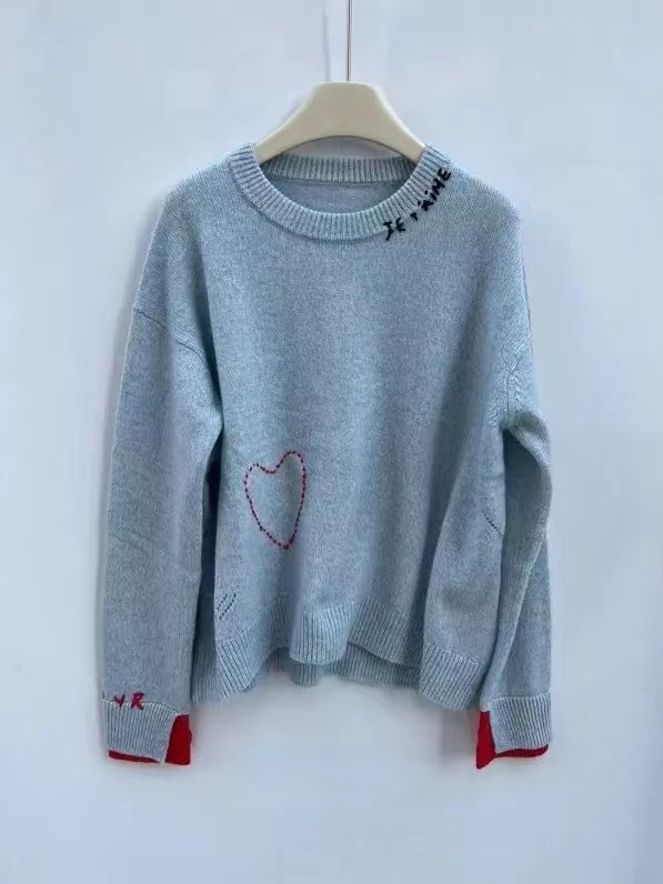 Pre Order:  Handmade Letter Love Embroidered Knitted Sweater