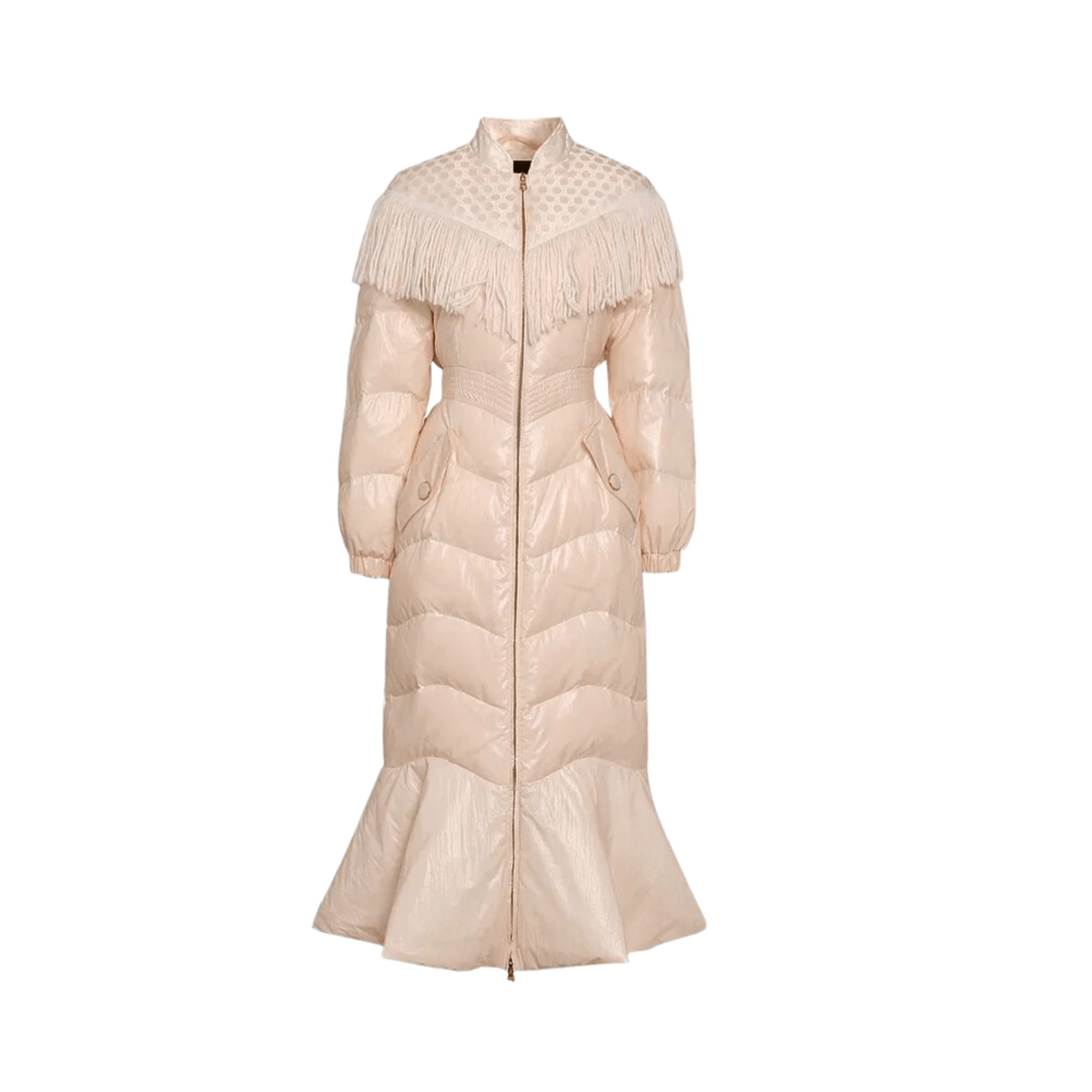 Stand Collar Fringed Quilted Coat - Kelly Obi New York