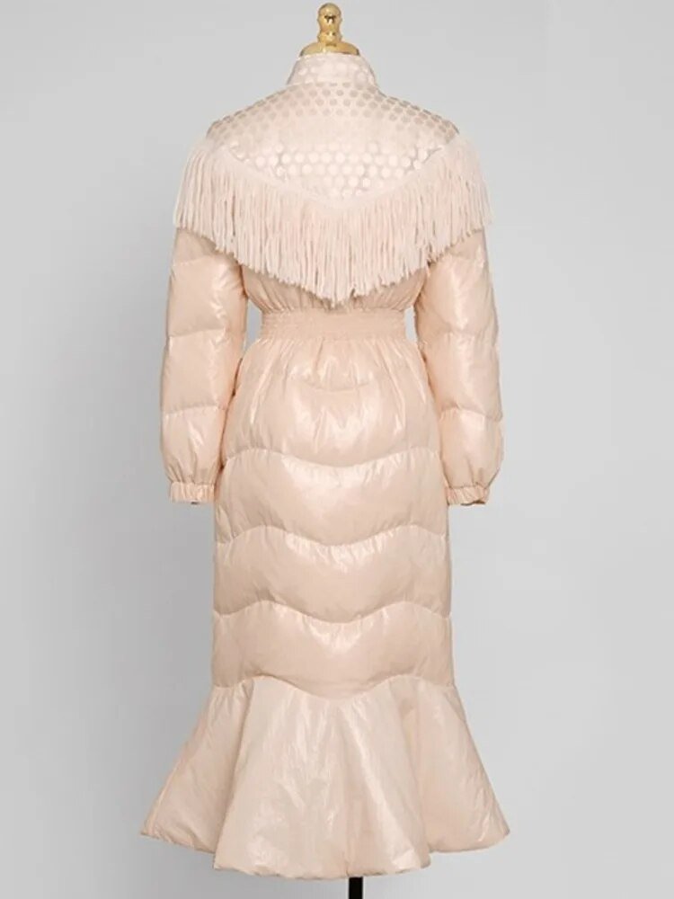 Stand Collar Fringed Quilted Coat - Kelly Obi New York
