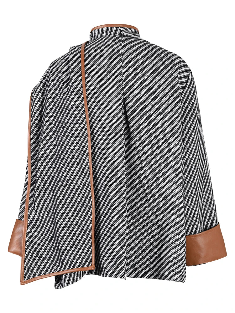 Vegan Leather Edging Stripes Shawl Jacket - Kelly Obi New York