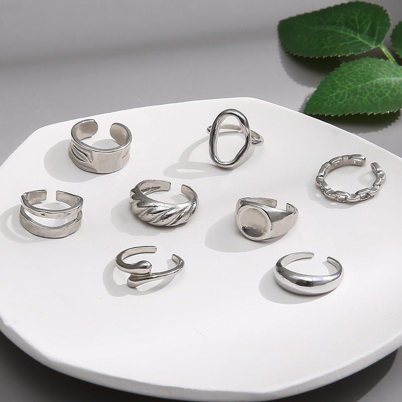 9-Piece Textured Hollow Ring Set - Kelly Obi New York