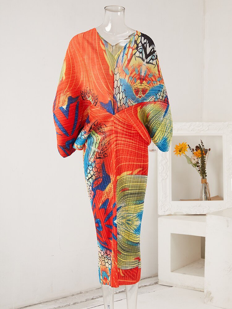 Abstract Color Burst Pleated Dress - Final Sale - Kelly Obi New York