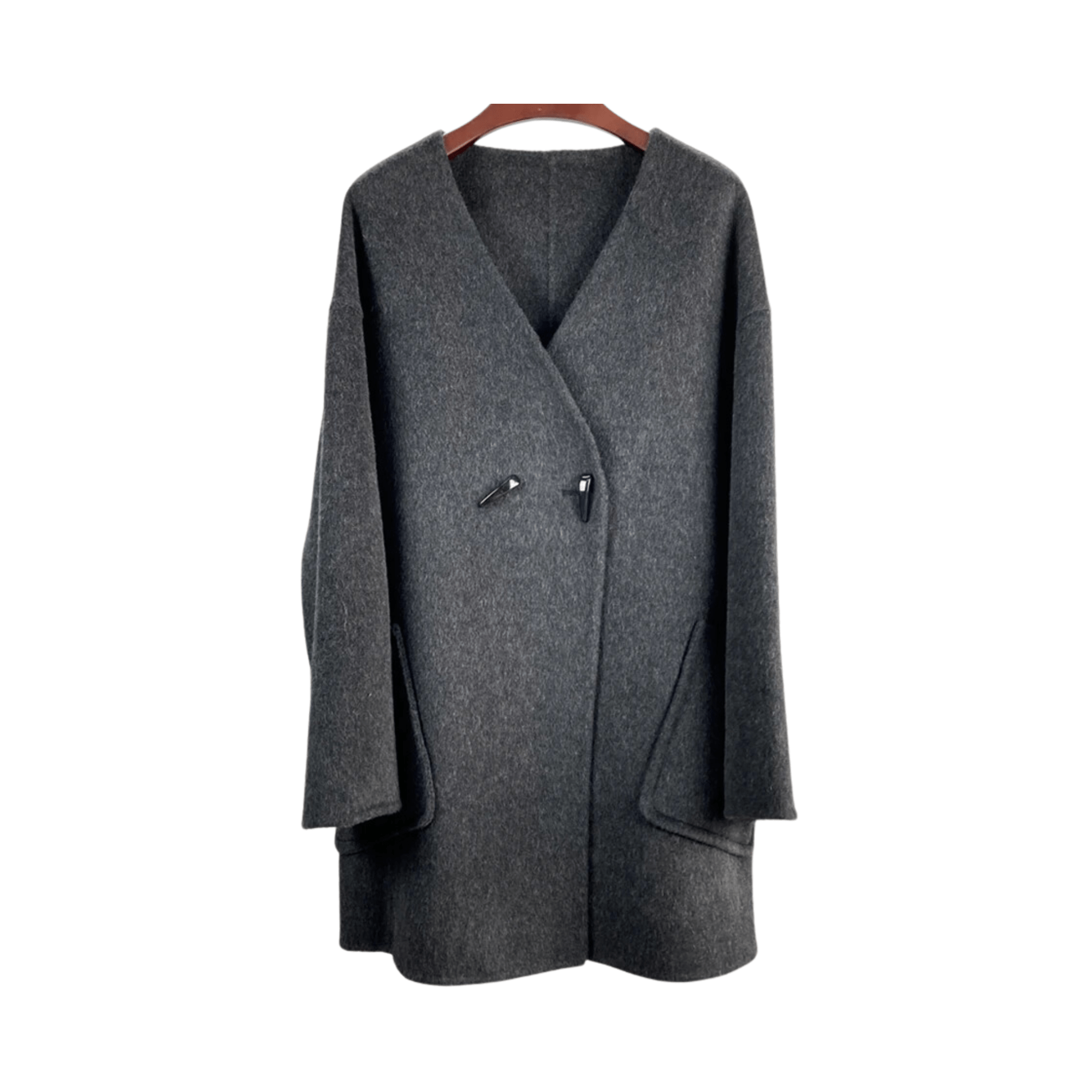 Antler Button Thick Woolen Coat - Kelly Obi New York