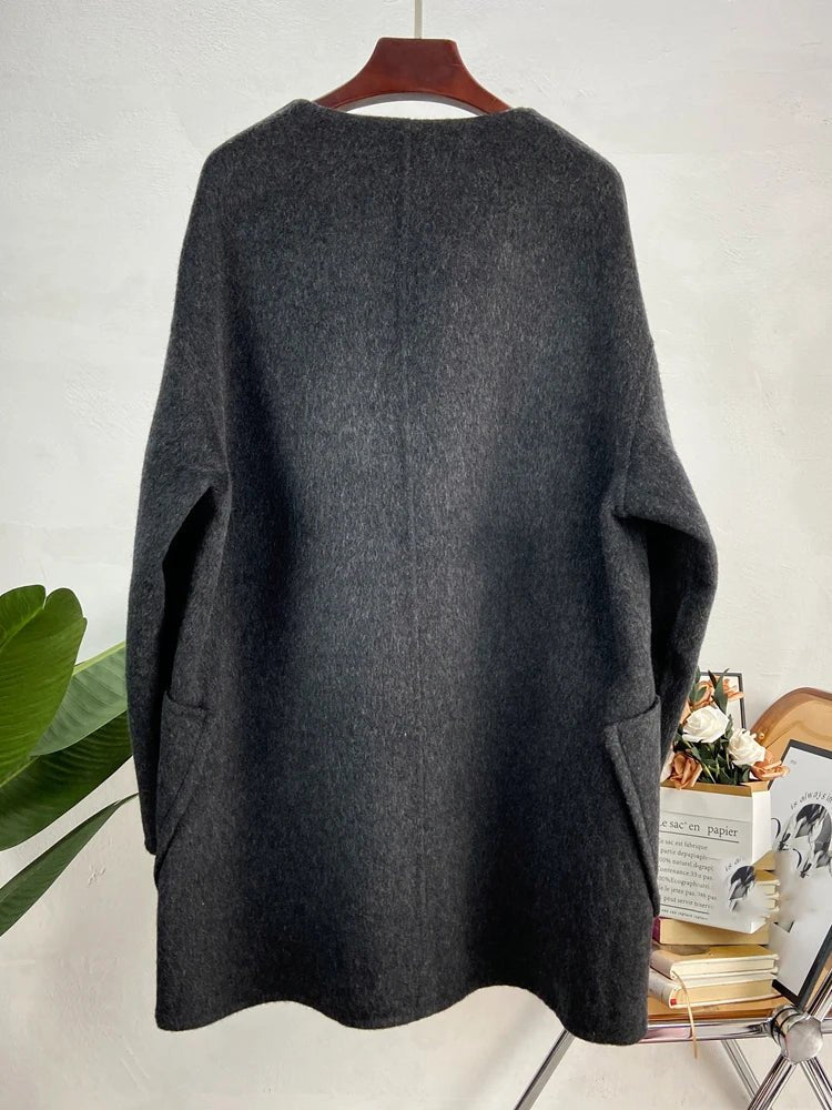 Antler Button Thick Woolen Coat - Kelly Obi New York