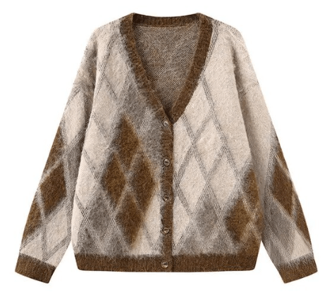 Argyle Long Sleeve Knitted Sweater - Kelly Obi New York