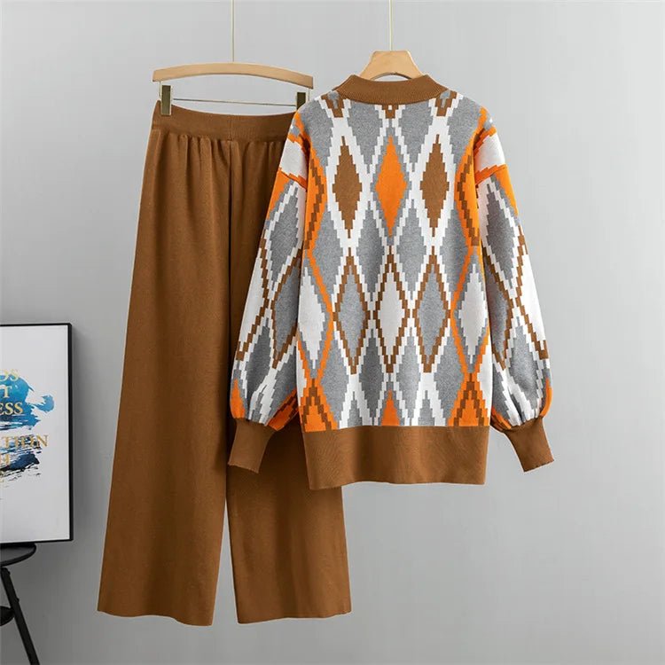 Argyle Loose Knit Sweater + Pants Set - Kelly Obi New York