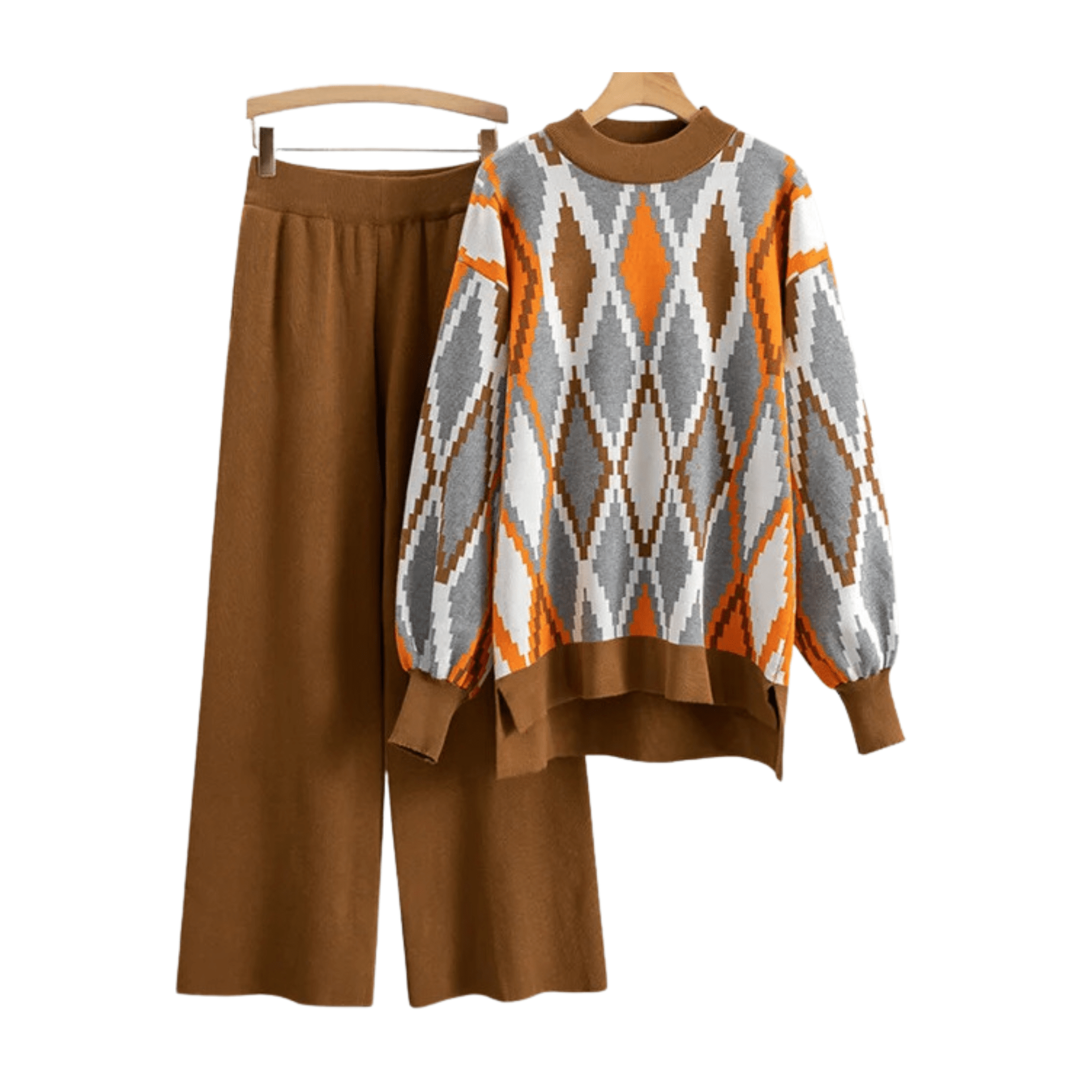 Argyle Loose Knit Sweater + Pants Set - Kelly Obi New York