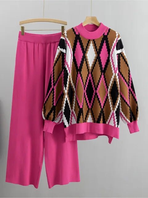 Argyle Loose Knit Sweater + Pants Set - Kelly Obi New York