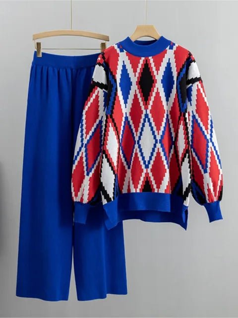 Argyle Loose Knit Sweater + Pants Set - Kelly Obi New York