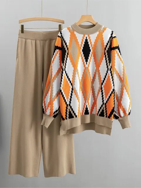 Argyle Loose Knit Sweater + Pants Set - Kelly Obi New York