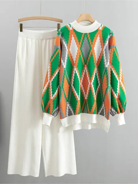 Argyle Loose Knit Sweater + Pants Set - Kelly Obi New York