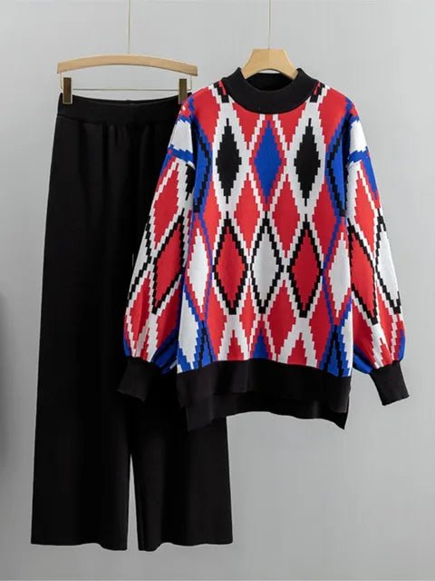 Argyle Loose Knit Sweater + Pants Set - Kelly Obi New York