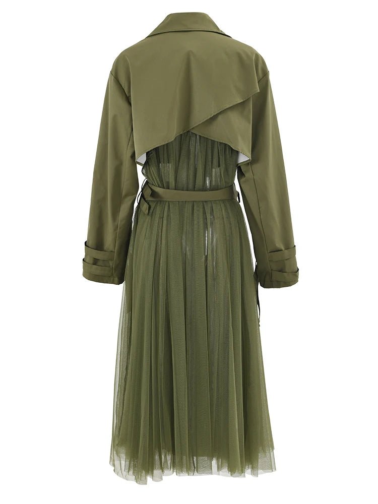 Army Green Tulle Trench Coat - Kelly Obi New York