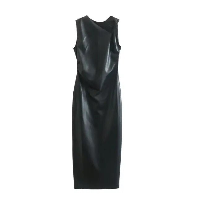 Asymmetrical Collar Sleeveless Midi Dress - Kelly Obi New York