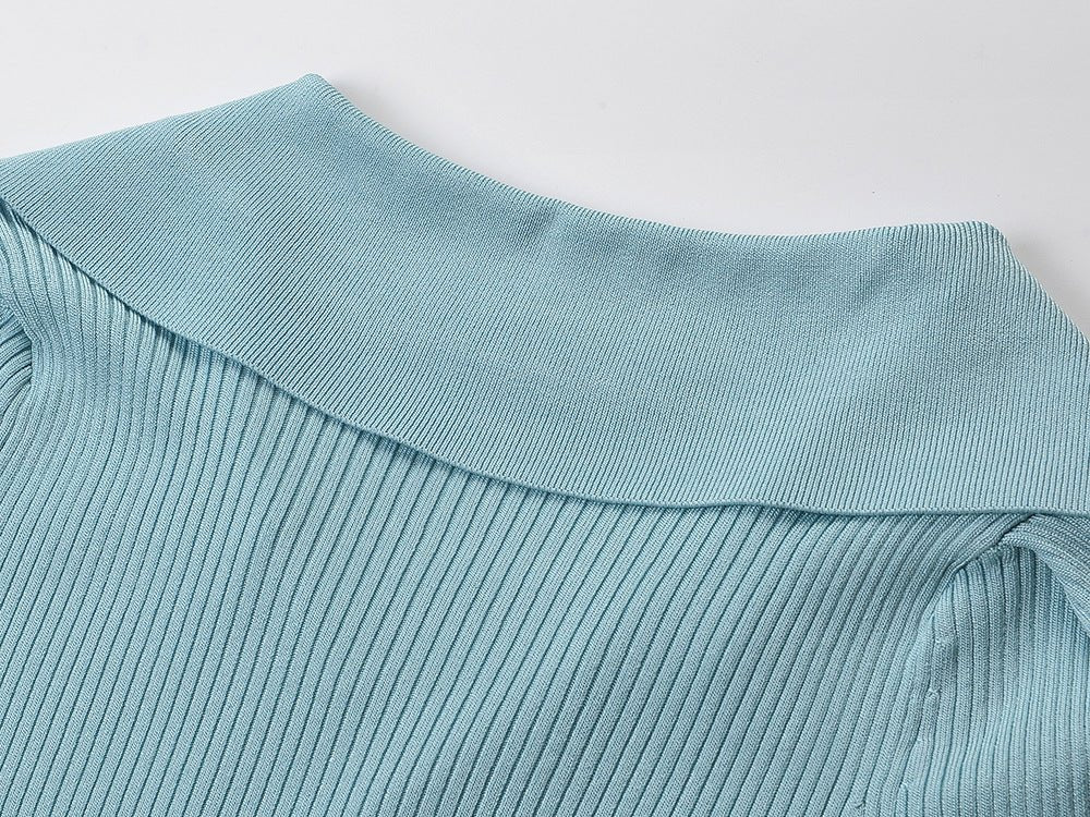 Baby blue Collar Knit Dress - Kelly Obi New York