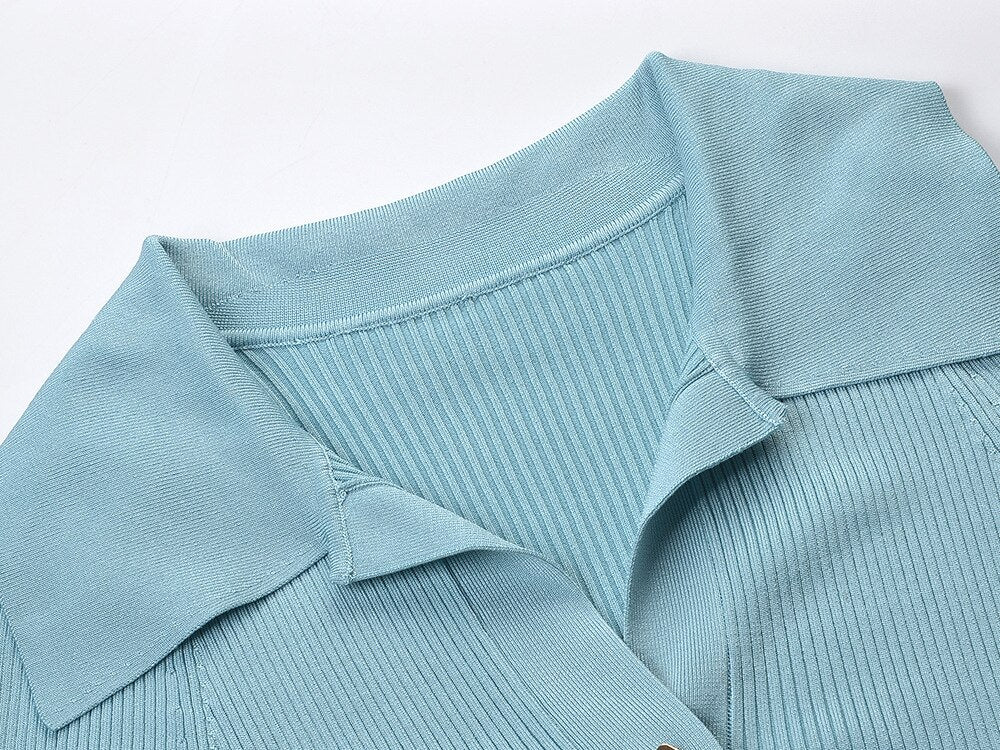 Baby blue Collar Knit Dress - Kelly Obi New York