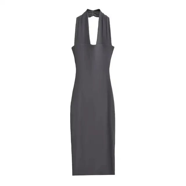 Backless Halter Knitted Midi Dress - Kelly Obi New York