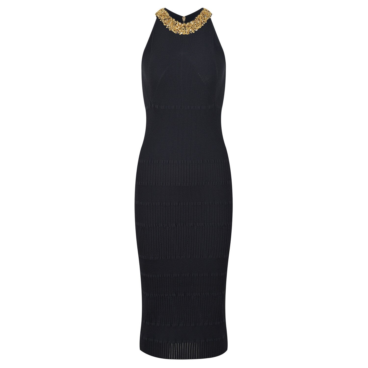 Beaded Collar Knit Bodycon Dress - Kelly Obi New York