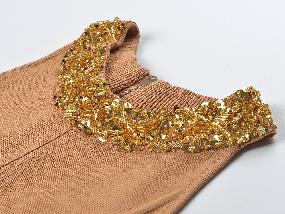Beaded Collar Knit Bodycon Dress - Kelly Obi New York