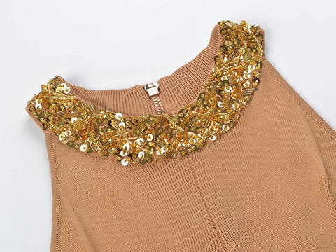 Beaded Collar Knit Bodycon Dress - Kelly Obi New York
