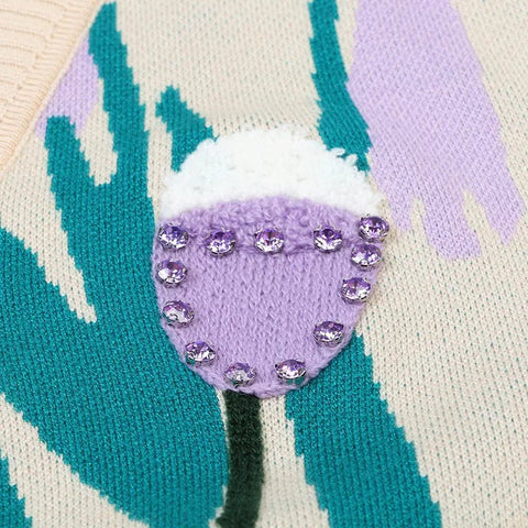 Beaded Flower Knit Loose Cardigan - Kelly Obi New York