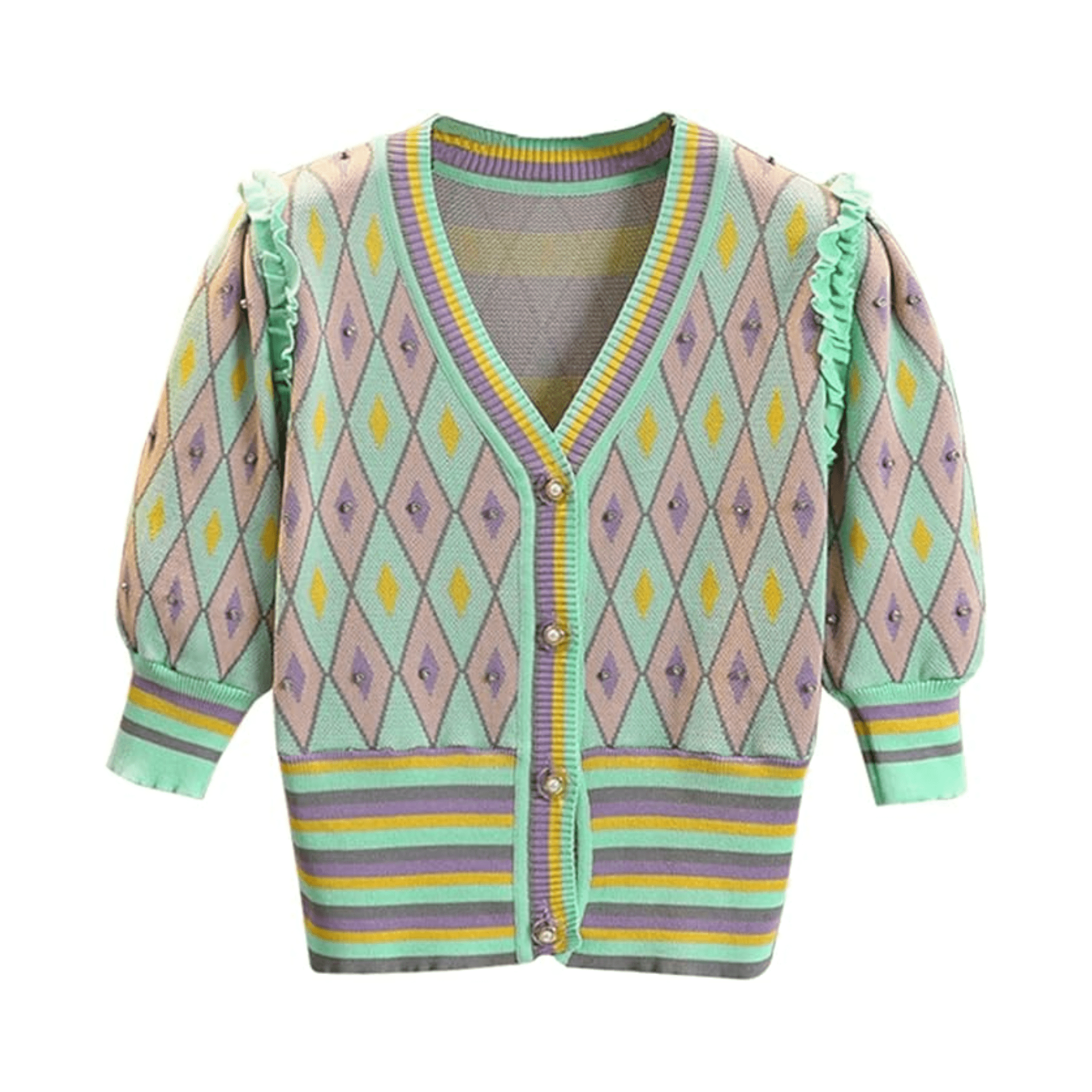 Beaded Harlequin Short Knit Sweater - Kelly Obi New York