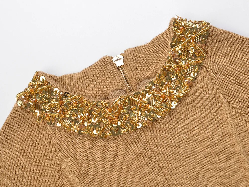 Beaded Neck Knitted Midi Dress - Kelly Obi New York