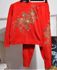 Beaded Sequined Peacock Sweater + Pants Set - Kelly Obi New York