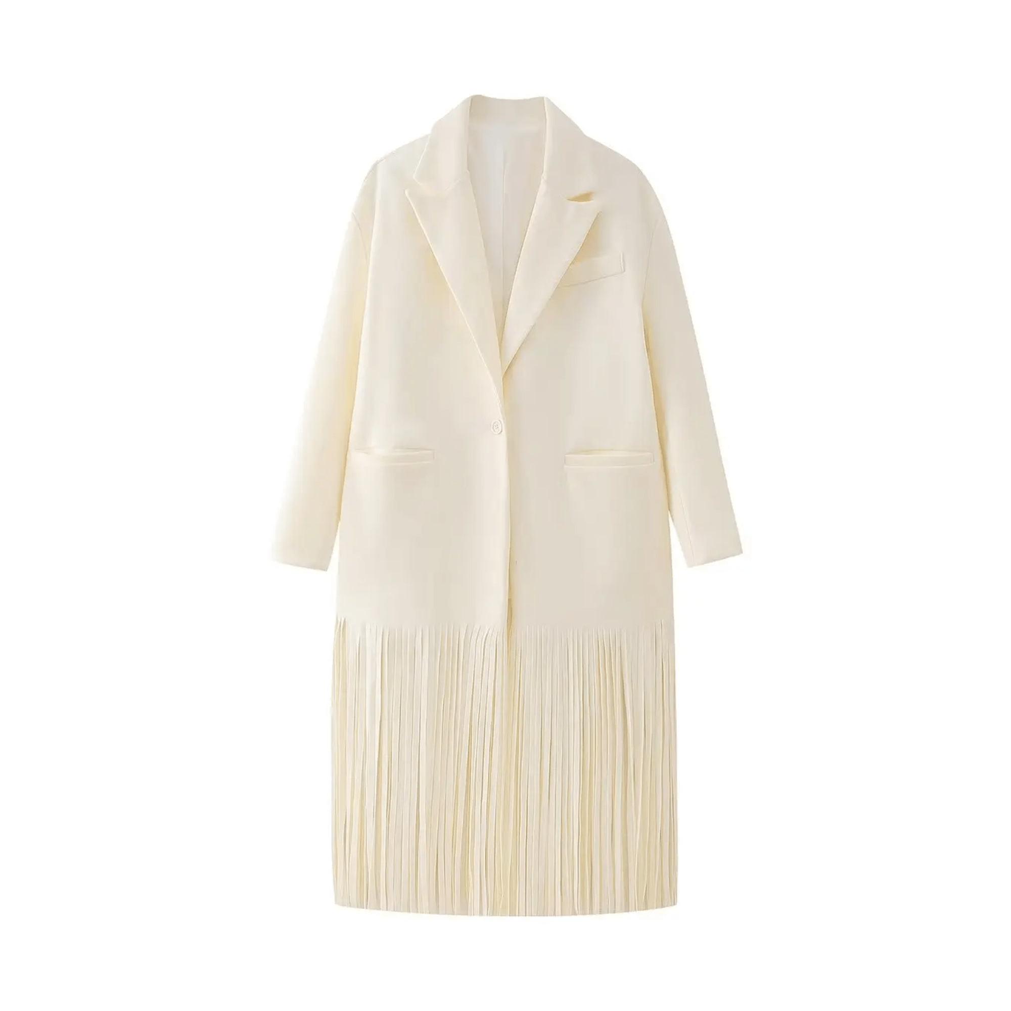 Beige Long Tassels Loose Coat - Kelly Obi New York