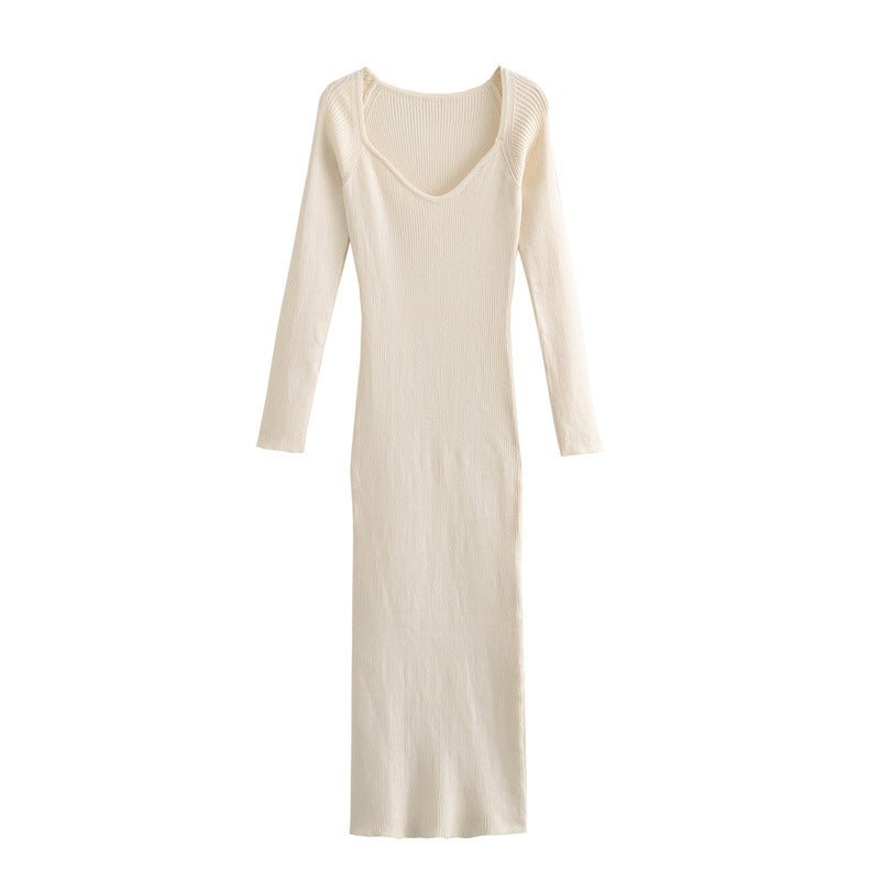 Beige Stretch Knit Midi Dress - Kelly Obi New York