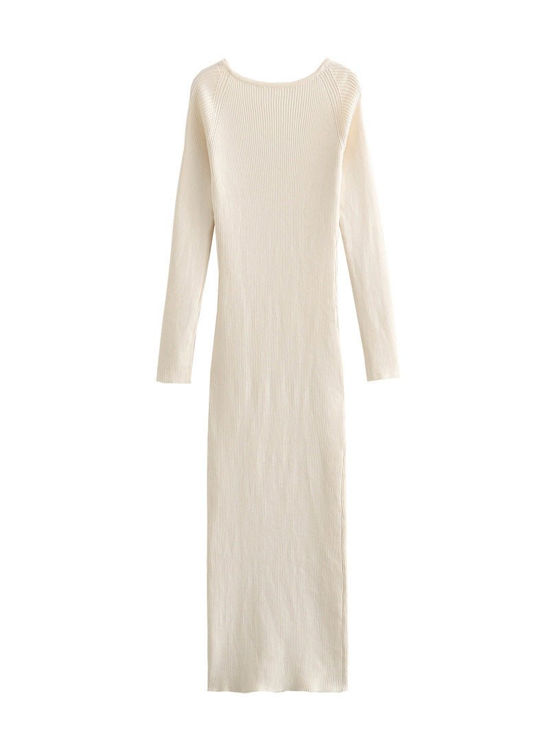 Beige Stretch Knit Midi Dress - Kelly Obi New York