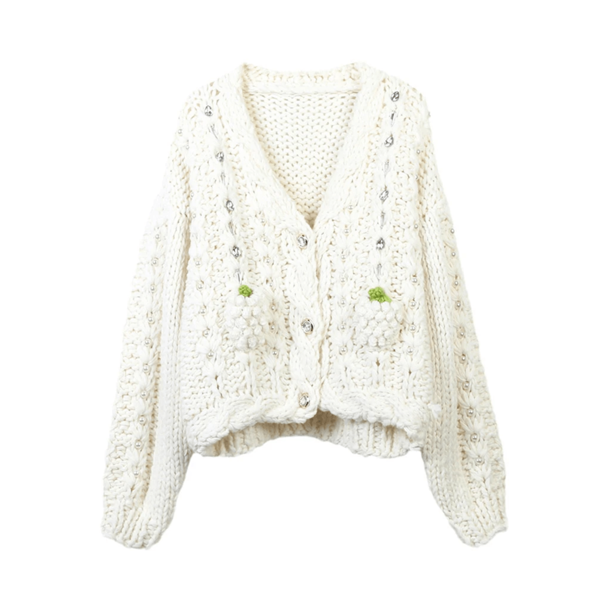 Bejeweled Chunky-Knit Jacket - Kelly Obi New York