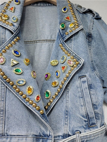 Bejeweled Embroidered Denim Coat - Kelly Obi New York