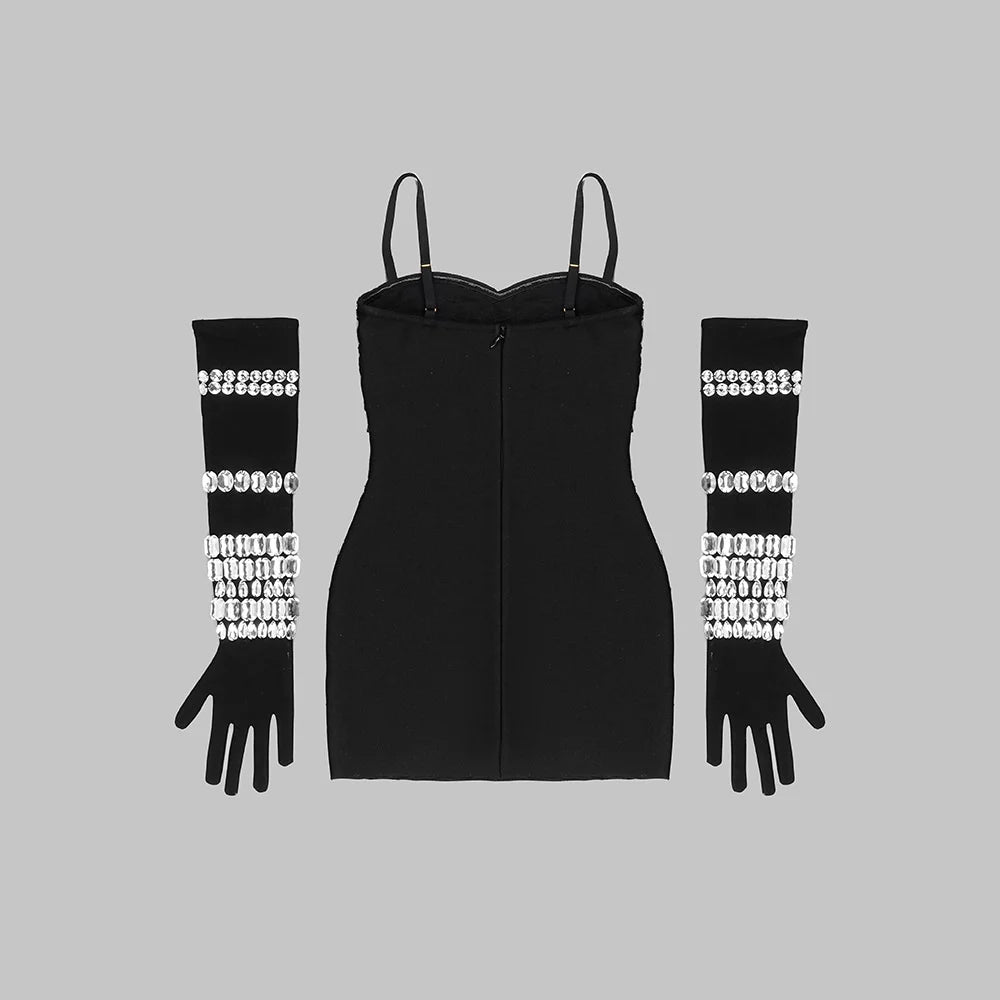 Bejeweled Gloves Sleeveless Mini Dress - Kelly Obi New York