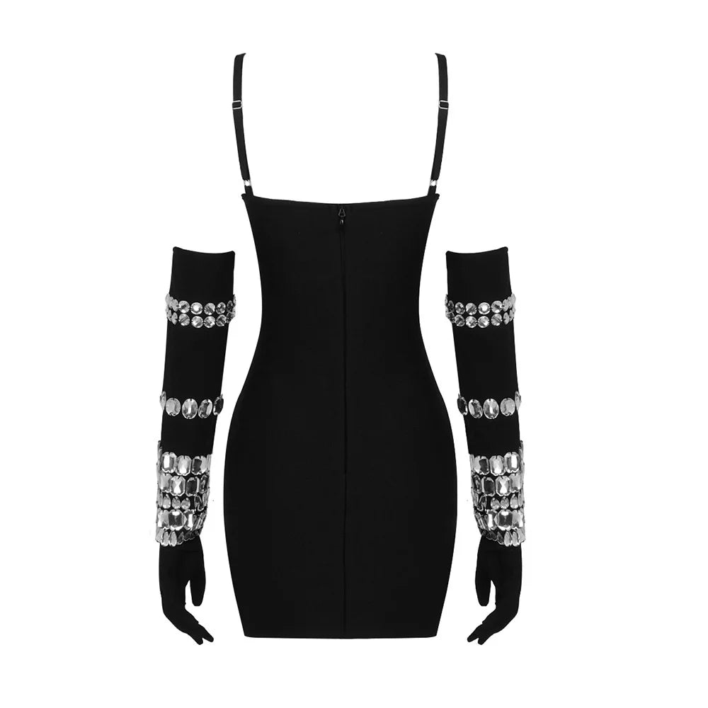 Bejeweled Gloves Sleeveless Mini Dress - Kelly Obi New York